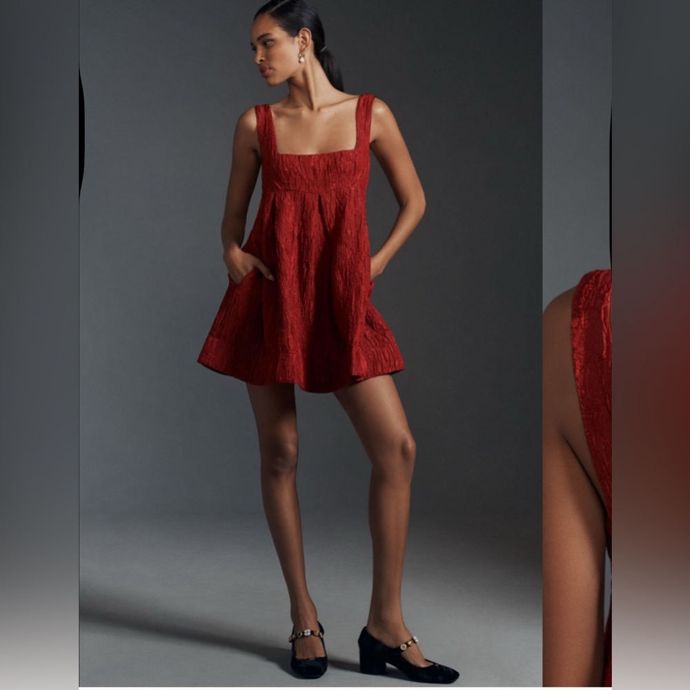 Anthropologie Textured Red Mini babydoll Dress